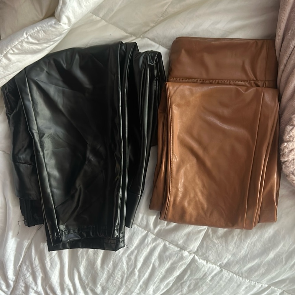 black and brown leather leggings